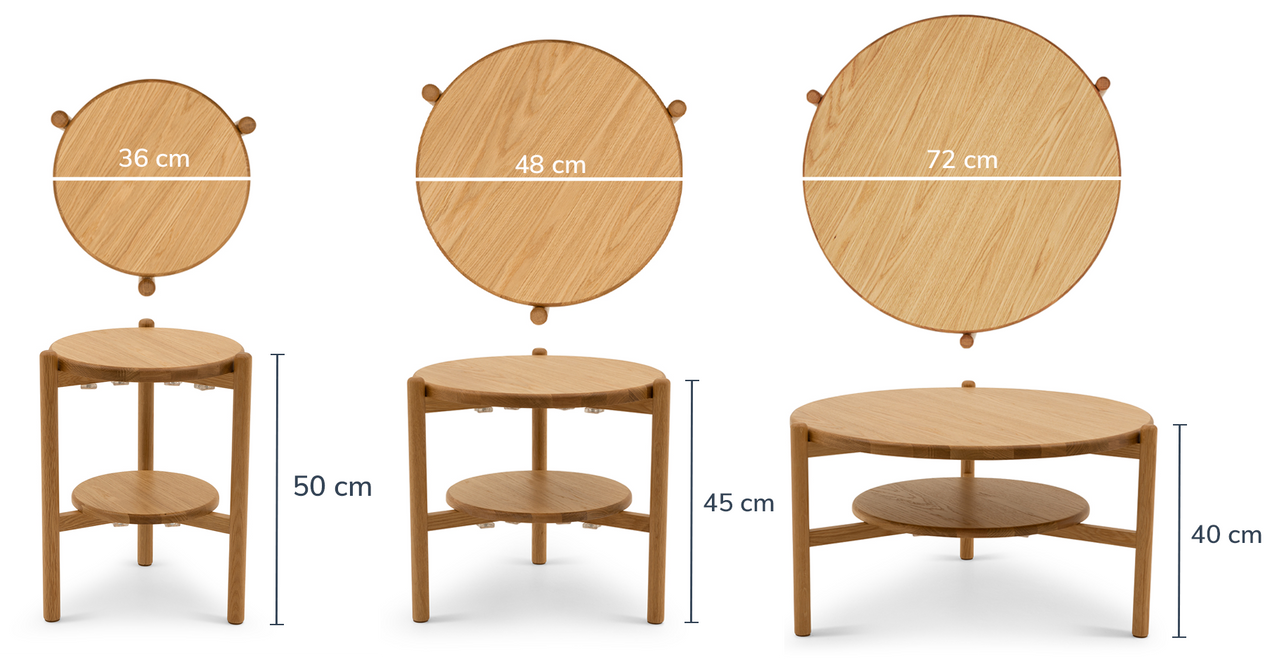 Norac Massiver Eichen Dreier-Set Couchtisch