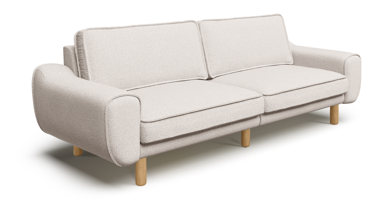 Klem 3-Sitzer Sofa Groß Zylindrisch Holzbein - Bouclé