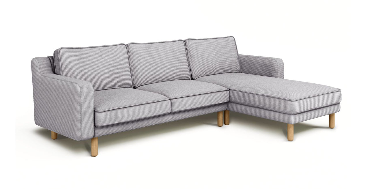 Klem Slim 266 x 171 Sektional Zylindrisch Holzbein - Cord Velours
